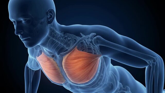 3d medical visualization of human pectoralis muscle contraction