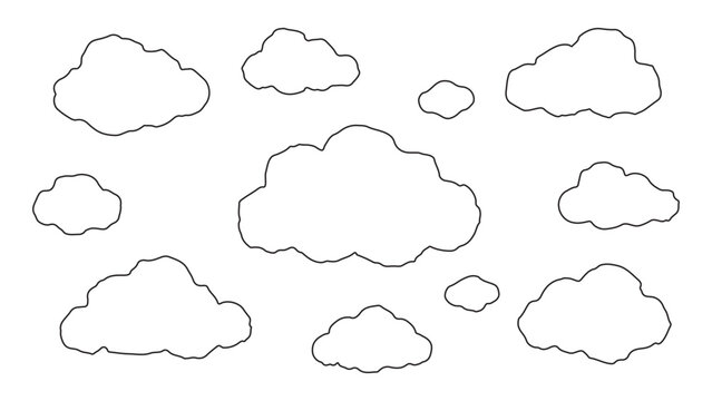 Set of clouds illustration in the sky in black stroke design. Cloud vector design.