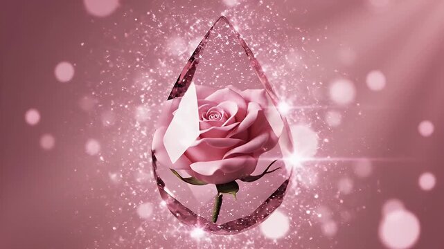 Romantic pink rose encased in a crystal ring amid sparkling fantasy lights