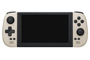 Portable handheld gaming console with a blank screen isolated on a clean white background © Sapphire