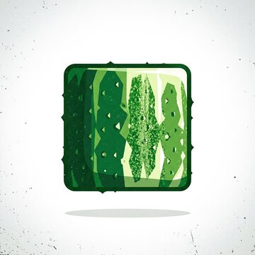 Minimalist 2D Vector Illustration of a Square Shaped Green Cucumber Isolated on White Background, Stylized Geometric Vegetable Icon for Creative Food and Healthy Lifestyle Graphic Design