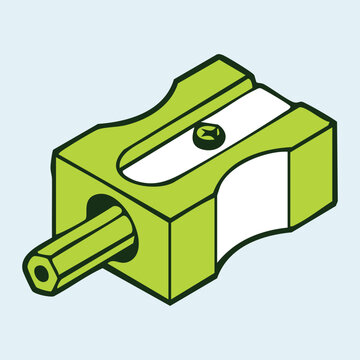 Isometric pencil sharpener with a pencil vector illustration