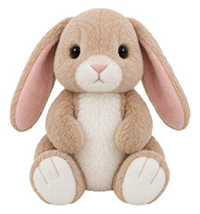 A cute brown plush rabbit toy with long ears sitting upright against a clean white background © Sapphire