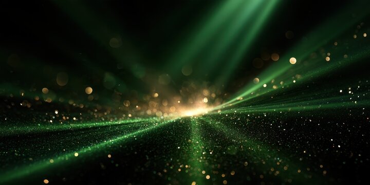 Green particle stream flowing across dark cosmic background