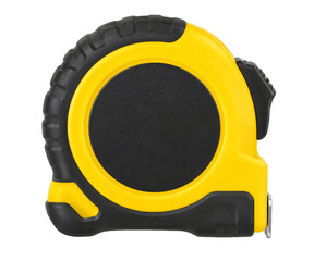Yellow and black retractable tape measure tool isolated on a clean white background studio shot © Sapphire