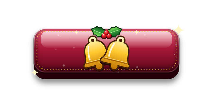 Christmas jingle bells game button with holly on burgundy