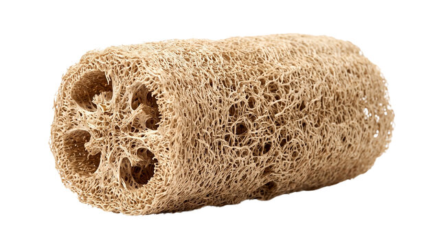 Natural organic loofah sponge for eco friendly skincare, sustainable fibrous bath scrubber, bio plant scrub mesh for personal hygiene care isolated on Transparent Background