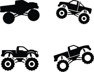 Monster truck silhouette vector. Lifted truck vector icon set © Fahim