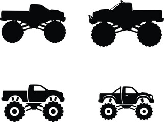 Monster truck silhouette vector. Lifted truck vector icon set © Fahim