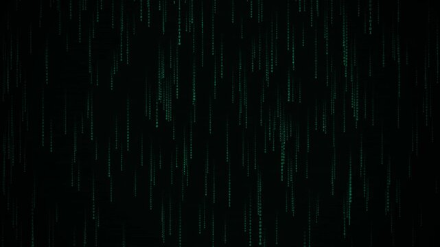 Abstract futuristic computer display screen with falling yellow alphanumeric code lines, high tech virtual matrix background for science and cyber technology.