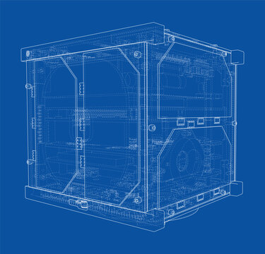 technical blueprint of a cube structure. Vector