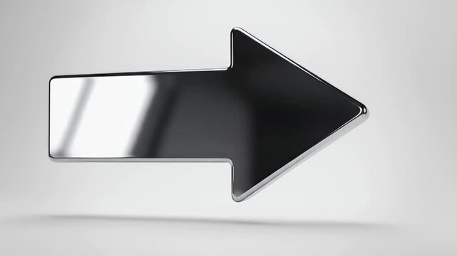 Shiny Metallic Right Arrow Signboard Emerging from a Bright Studio Background