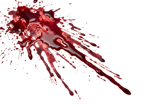 A realistic splatter of crimson blood against a clean white background