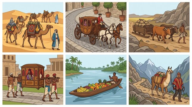 Ancient Historical Non Motorized World Transportation Vector Set