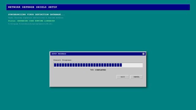 Retro Operating System Installer Interface Infected by Malware Virus Crashing to Blue Screen of Death and CRT Screen Turn Off