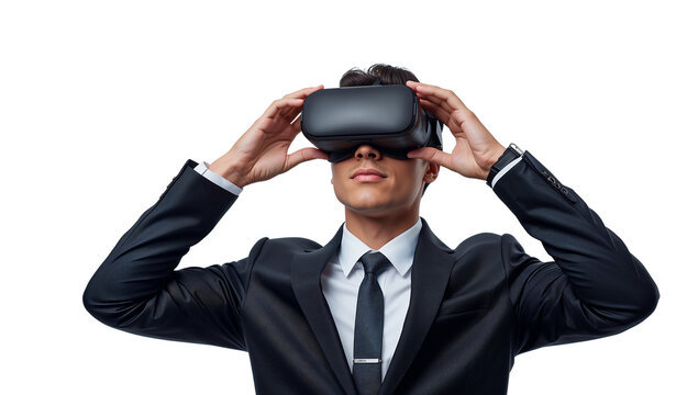 Professional Businessman Wearing Virtual Reality VR Headset for Immersive Digital Experience