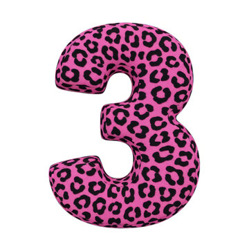 3d number three with pink leopard print pattern isolated on white background
