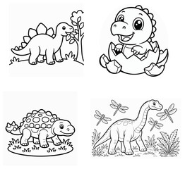 Set of cute cartoon dinosaurs for kids coloring book for coloring book © Vectoryu