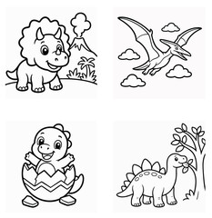 Set of cute cartoon dinosaurs for kids coloring page for coloring book © Vectoryu