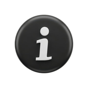 Black round information icon button with white letter i isolated on white background