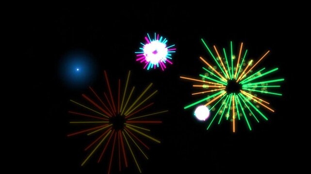 Vibrant and colorful fireworks bursting against a dark night sky, creating a festive celebration mood