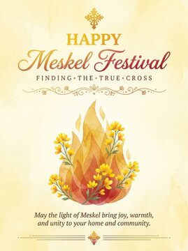 Happy Meskel Festival Celebration Illustration With Flame And Flowers
