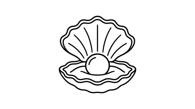 Seashell line art icon with pearl on transparent background design.