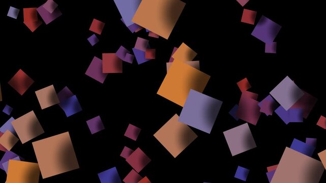 abstract background with colorful squares. Colorful 3D squares and rectangular shapes floating randomly against a black background in an abstract geometric composition.