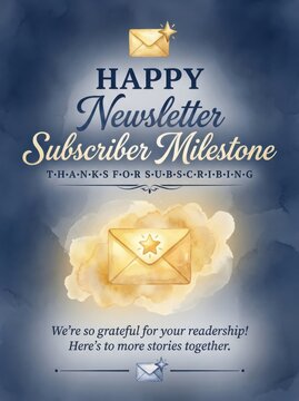 Happy Newsletter Subscriber Milestone Celebration Design With Envelope Graphics