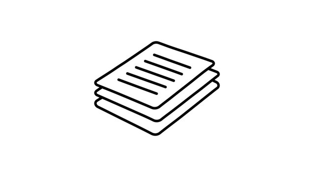 Black outline paper stack icon for database and document management.