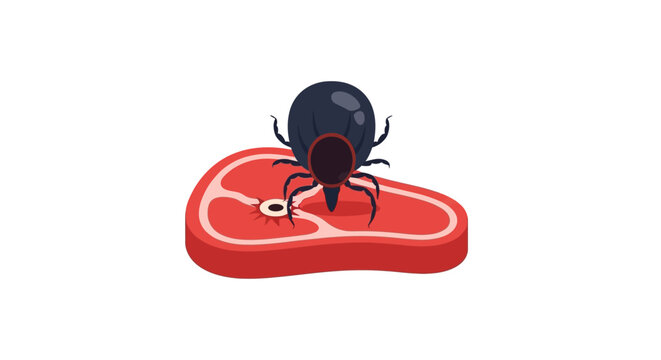 Tick on Raw Meat Steak Illustration - Disease Transmission Concept