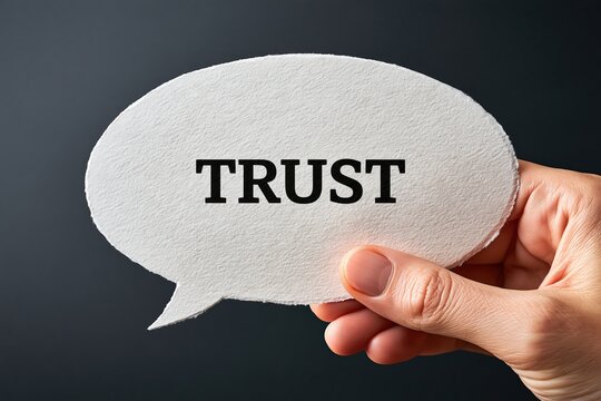 Trust word speech bubble hand holding paper concept modern corporate