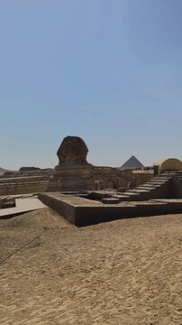 Pyramid of Khafre and The Great Pyramid in the background in Giza. Cairo, Egypt. Ancient mystical Wonders of the World