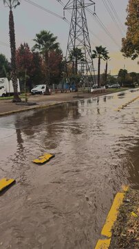 Wide View of Flooded City Street After Rain