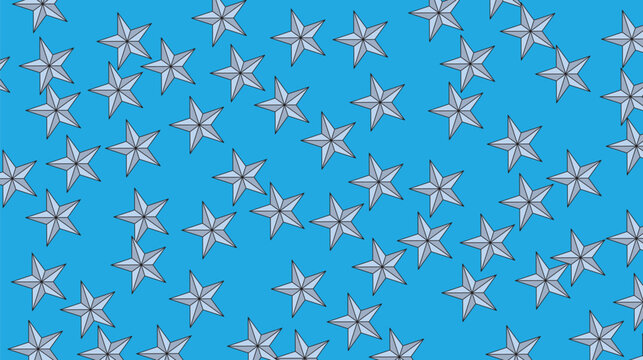 Abstract background featuring repeating gray stars with black outlines on bright blue canvas.
