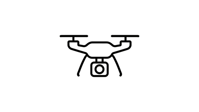 Quadrocopter drone with camera icon simple black vector line art design.