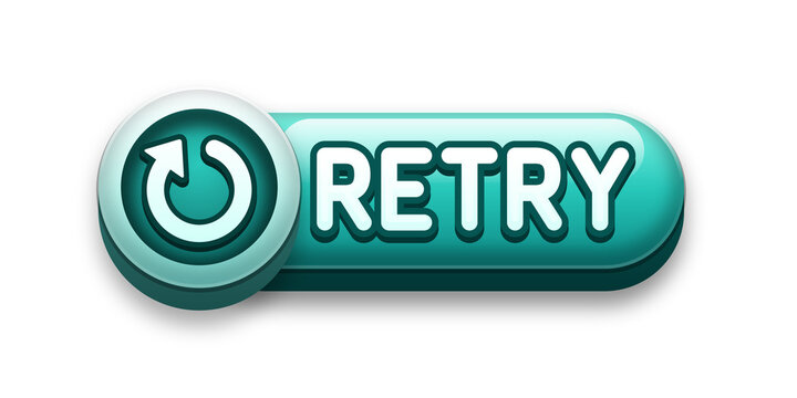 RETRY Game Button, Teal With Circular Arrow 3D UI