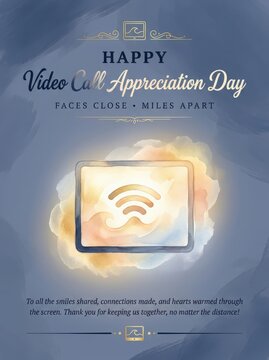 Happy Video Call Appreciation Day Greeting Card Design With Tablet Illustration