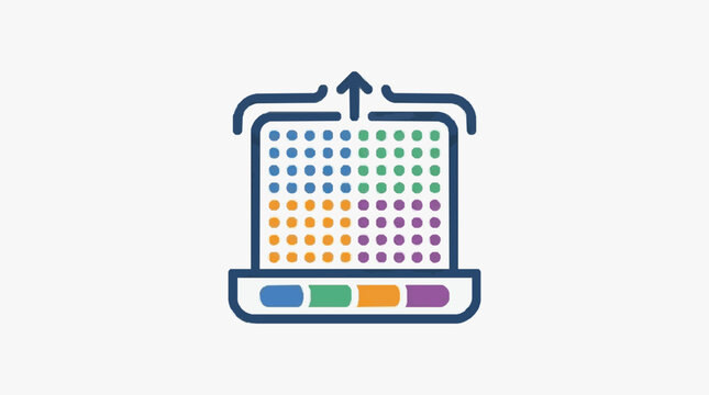 Colorful Dot Matrix Laptop Screen with Data Upload Symbol