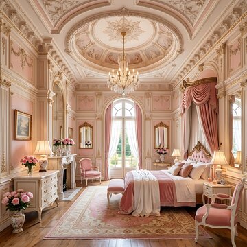 Luxurious vintage style hotel interior with chandelier.