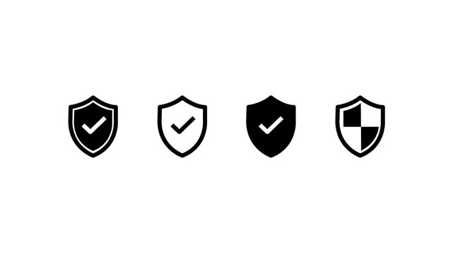 Shield check mark icon set or security shield protection icon with tick symbol.