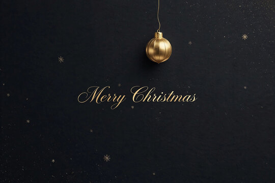 Merry Christmas Card with Hanging Gold Ornaments and Snowflakes, An elegant  Christmas card design featuring hanging gold ornament baubles and delicate snowflake illustrations