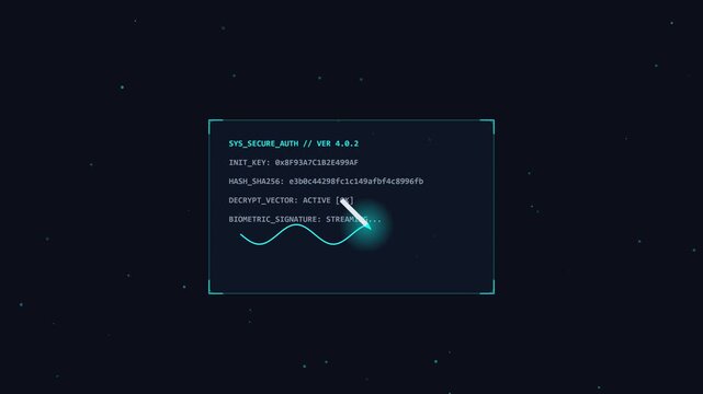Authentication screen showing encrypted keys and green check