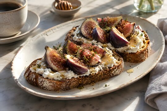 Fig and ricotta toast on sourdough with fresh figs
