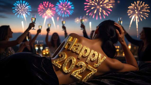 Felice anno nuovo, happy 2027, bella donna con scritta happy 2027