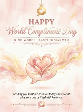 Happy World Compliment Day Greeting Card with Heart Design and Warm Message