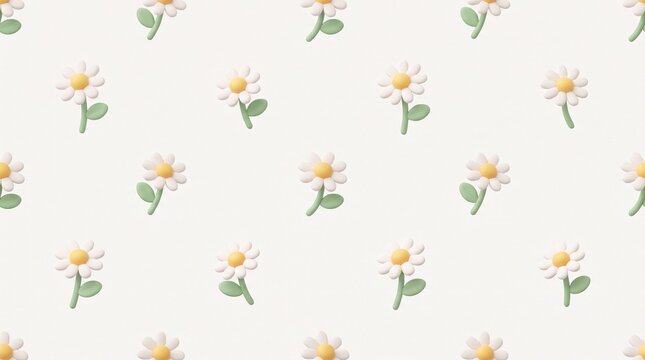 Seamless pattern with cute hand drawn daisy flowers on a light background.