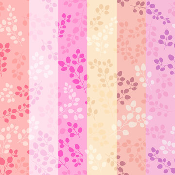Pastel floral branch seamless pattern background with pink peach and cream stripe