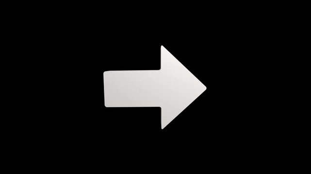 Animated 3D right arrow pointing on black background. arrow bouncing slide to right . arrow pointing right wards. Animated arrow icon pointing right.