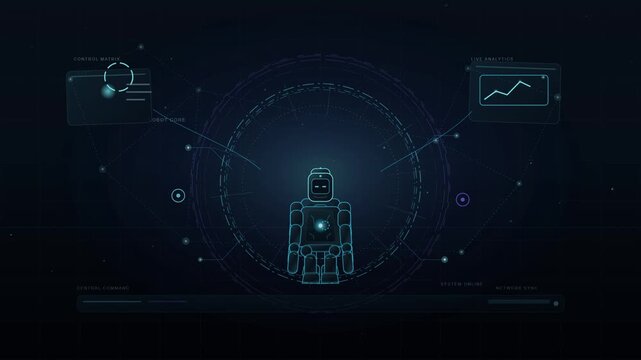 Futuristic robot hud digital interface scanning data on dark background